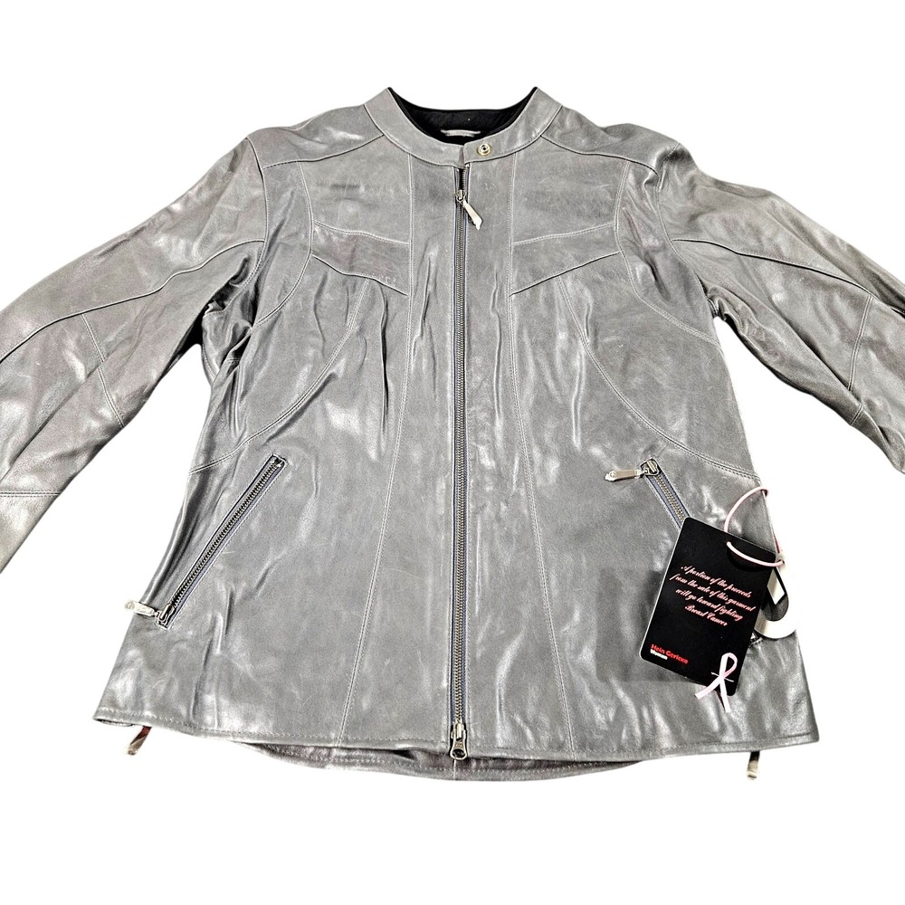Hein Gericke Womens 14 Leather Motorcycle Jacket Gray Biker Racer Moto Riding